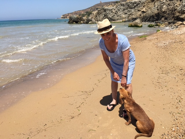 Barbara Nevins Taylor and dog at Realmonte, Sicily