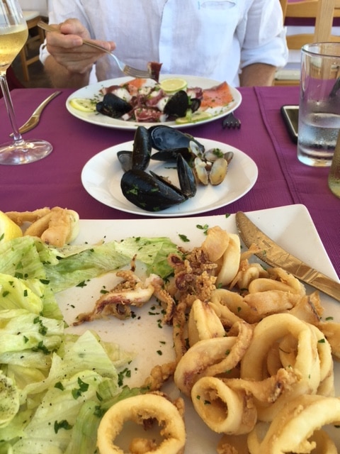 Calamari Friti and Seafood Salad Mixto Trattoria Portobello San Leone Agrigento Sicily