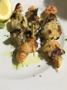 Shrimp and Cuddlefish Skewers La Terraza Scopella Sicily