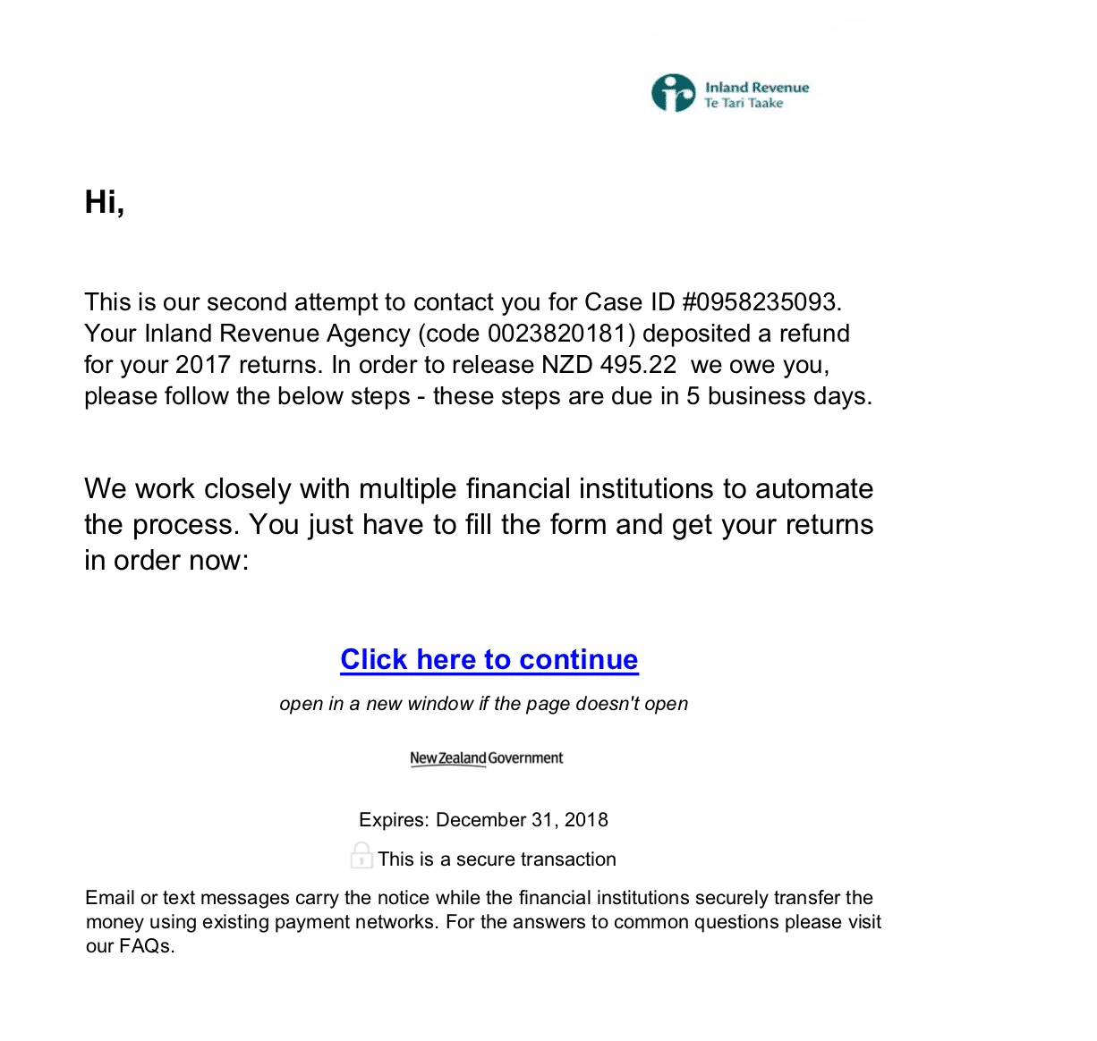 IRS Email phishing scam uses Inland revenue