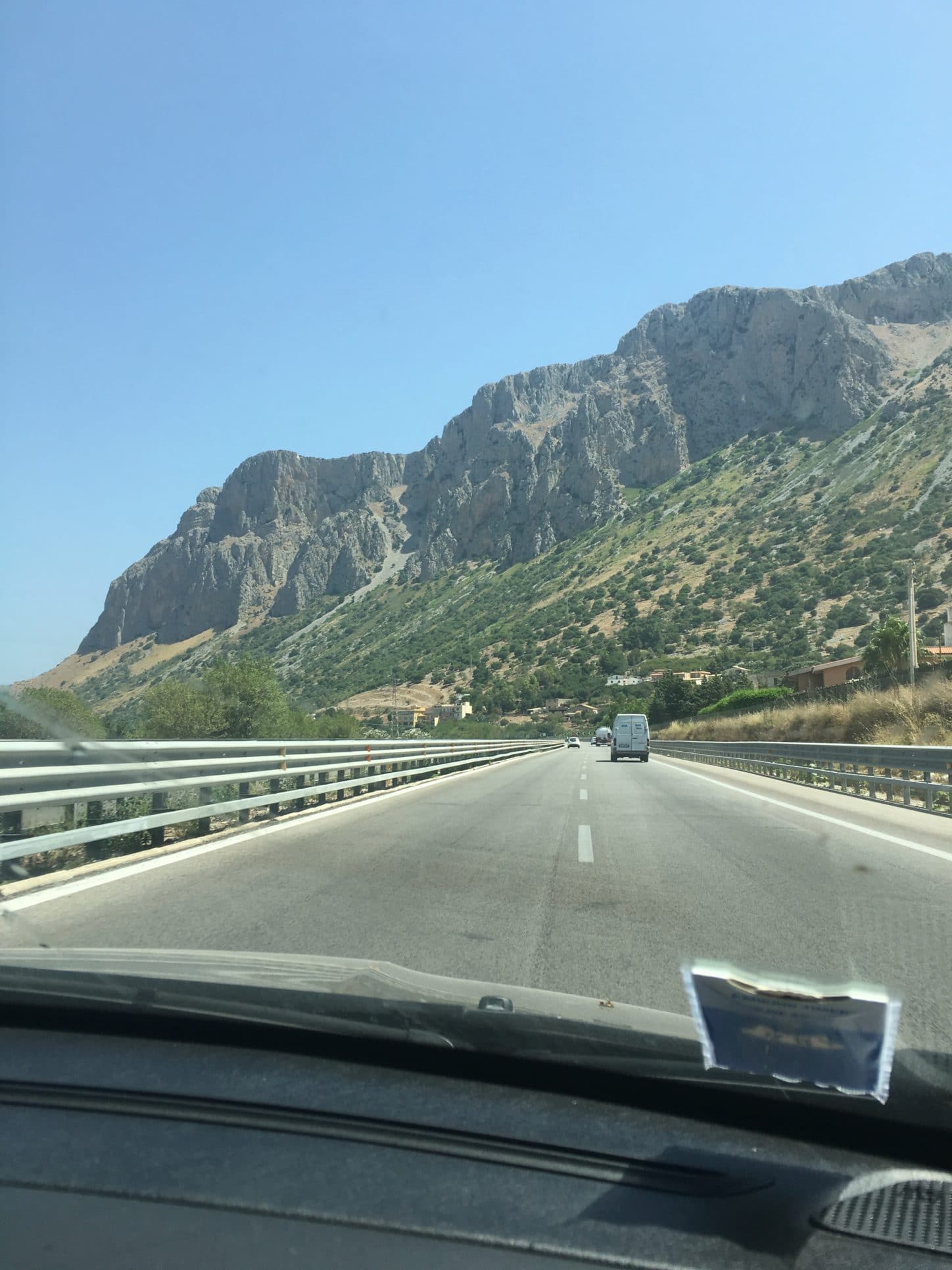 Autostrada, Sicily through the windshield view.