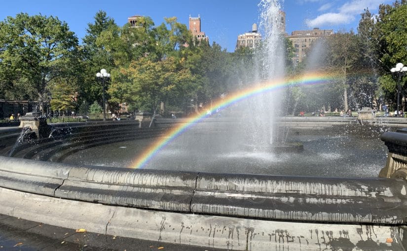 Rainbow in the fountain at Washington Square Park in the Fall, Photo by ConsumerMojo.com