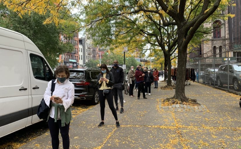 Waiting on line for early voting in Soho, in NYC.