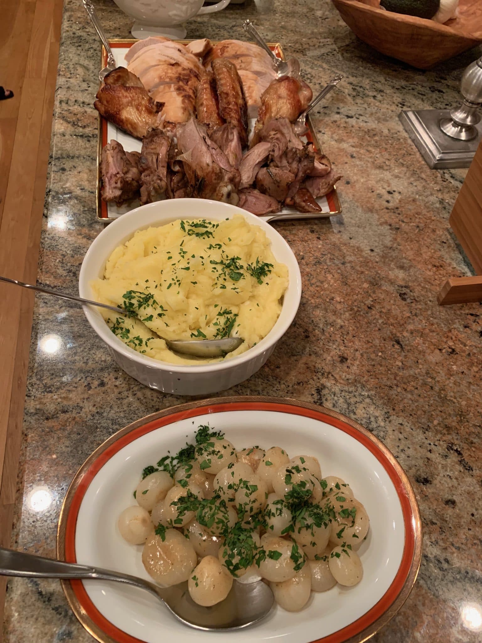 Turkey, mash potatoes and onions