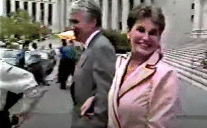 Leona Helmsley and her lawyer Gerald Feffer outside federal court in 1988.