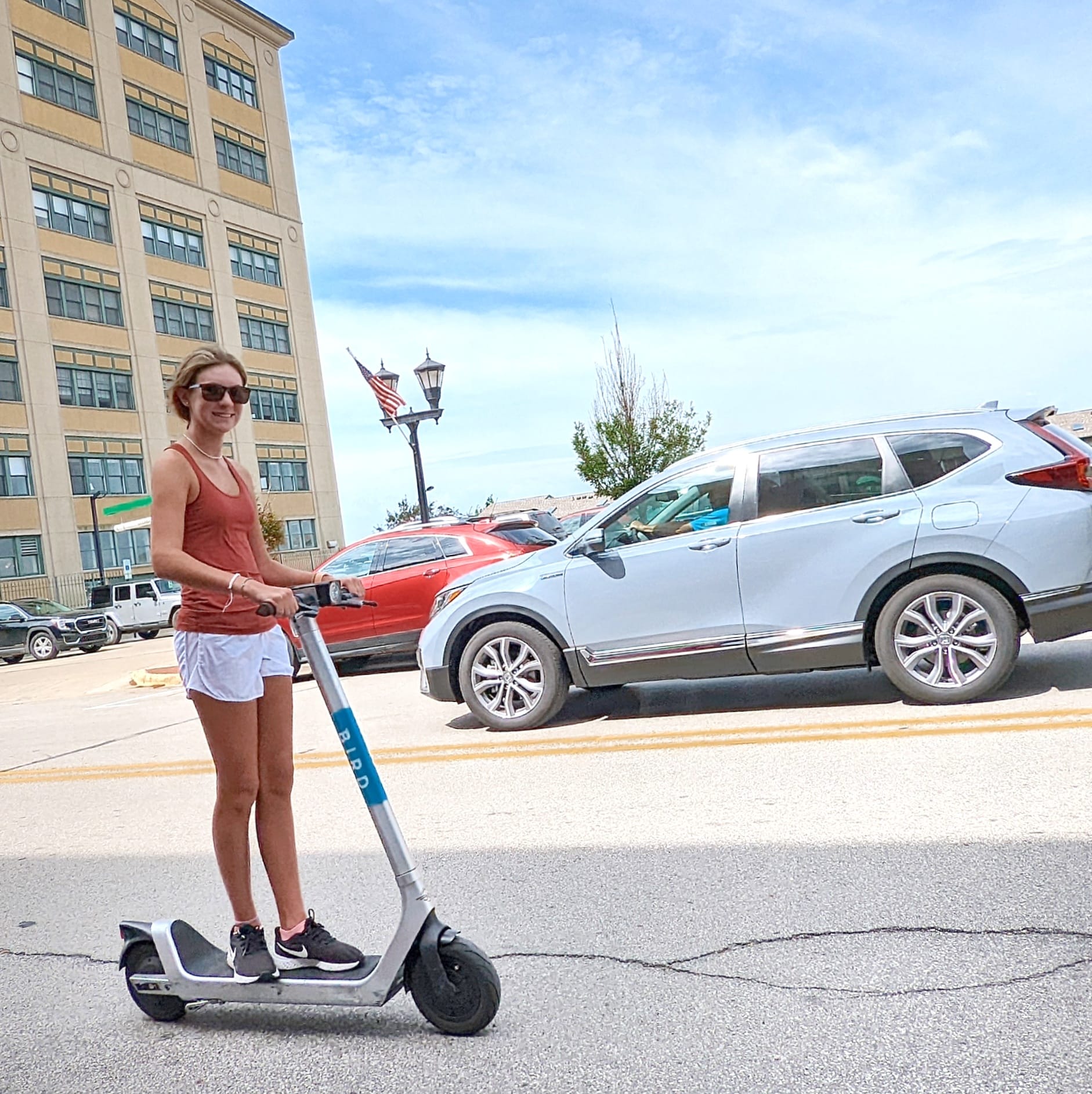 Woman on a scooter in Bay City, Michigan