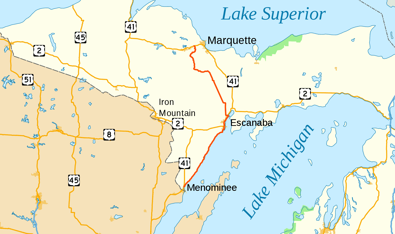 Map showing Iron Mountain and the Upper Peninsula of Michigan by Fredddie.