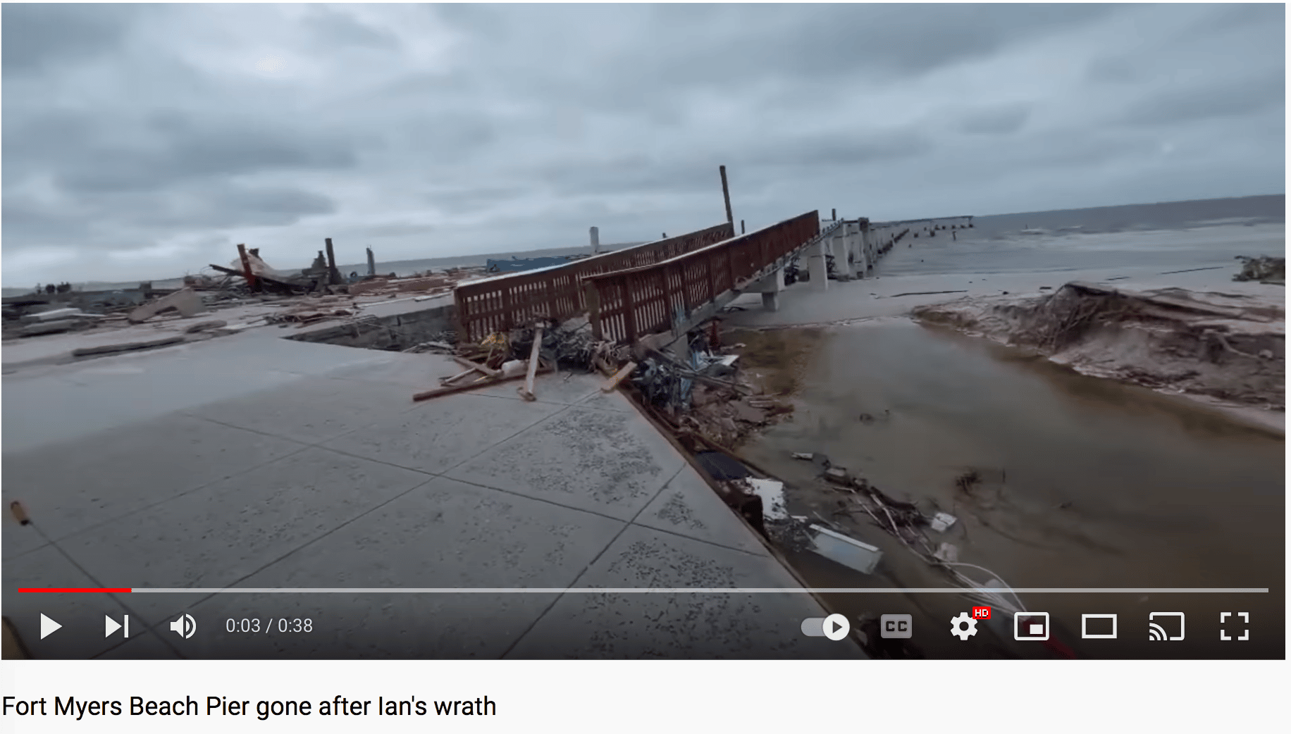 Ft Myers Beach Pier destroyed. Bobby Pratt took video.