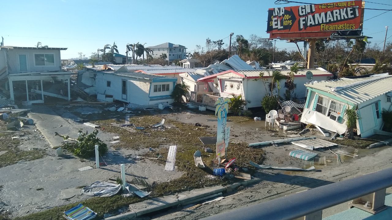 Mobile homes and other homes destroyed by Ian in Ft. Myers, Florida