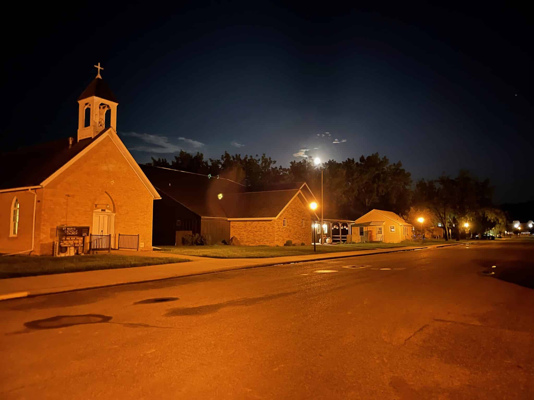 Medora, North Dakota with the moon over head