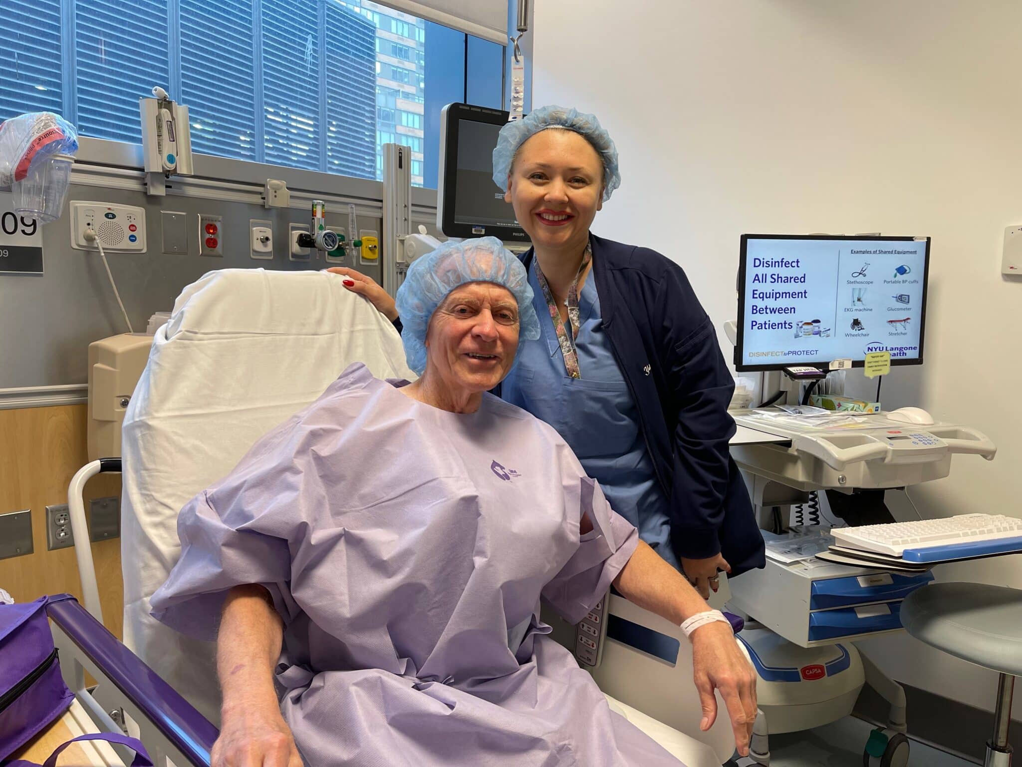 Nick Taylor at Kimmel Center NYU Langone with a nurse.