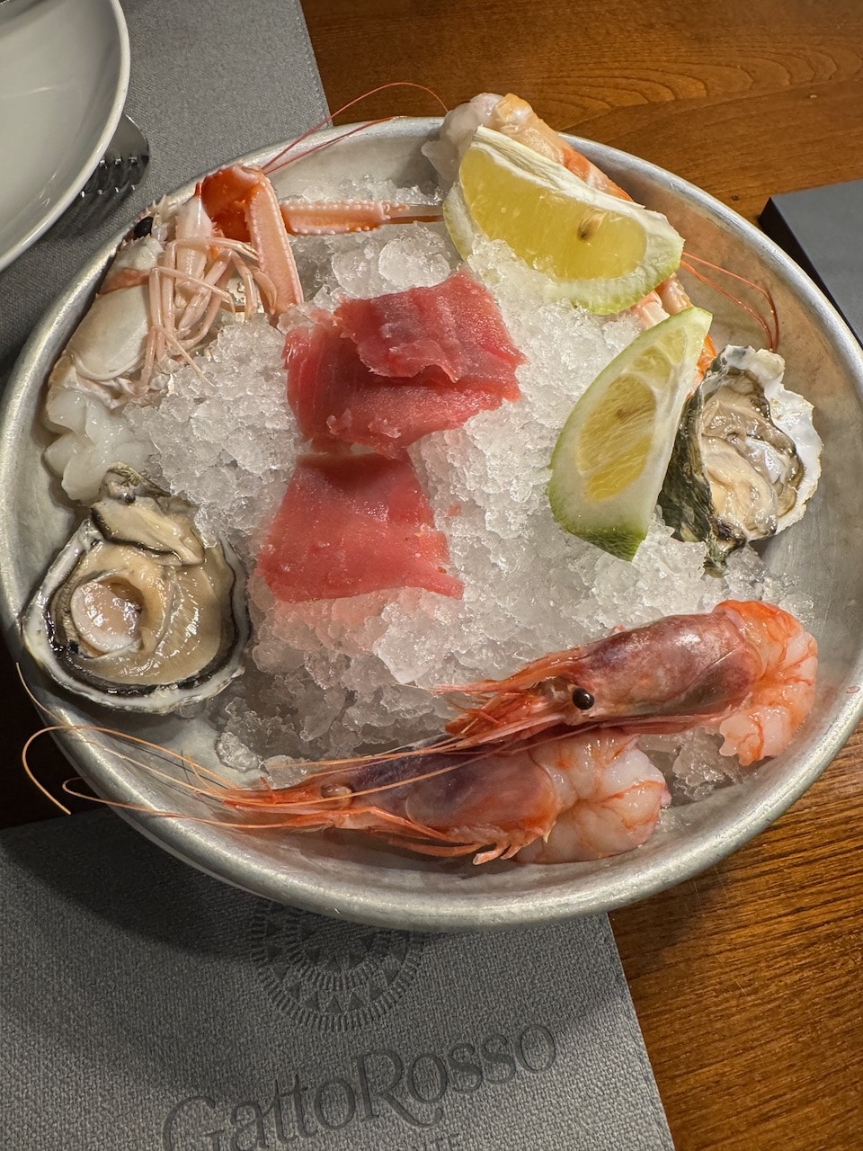 Seafood crudo platter at Gatto Rosso.