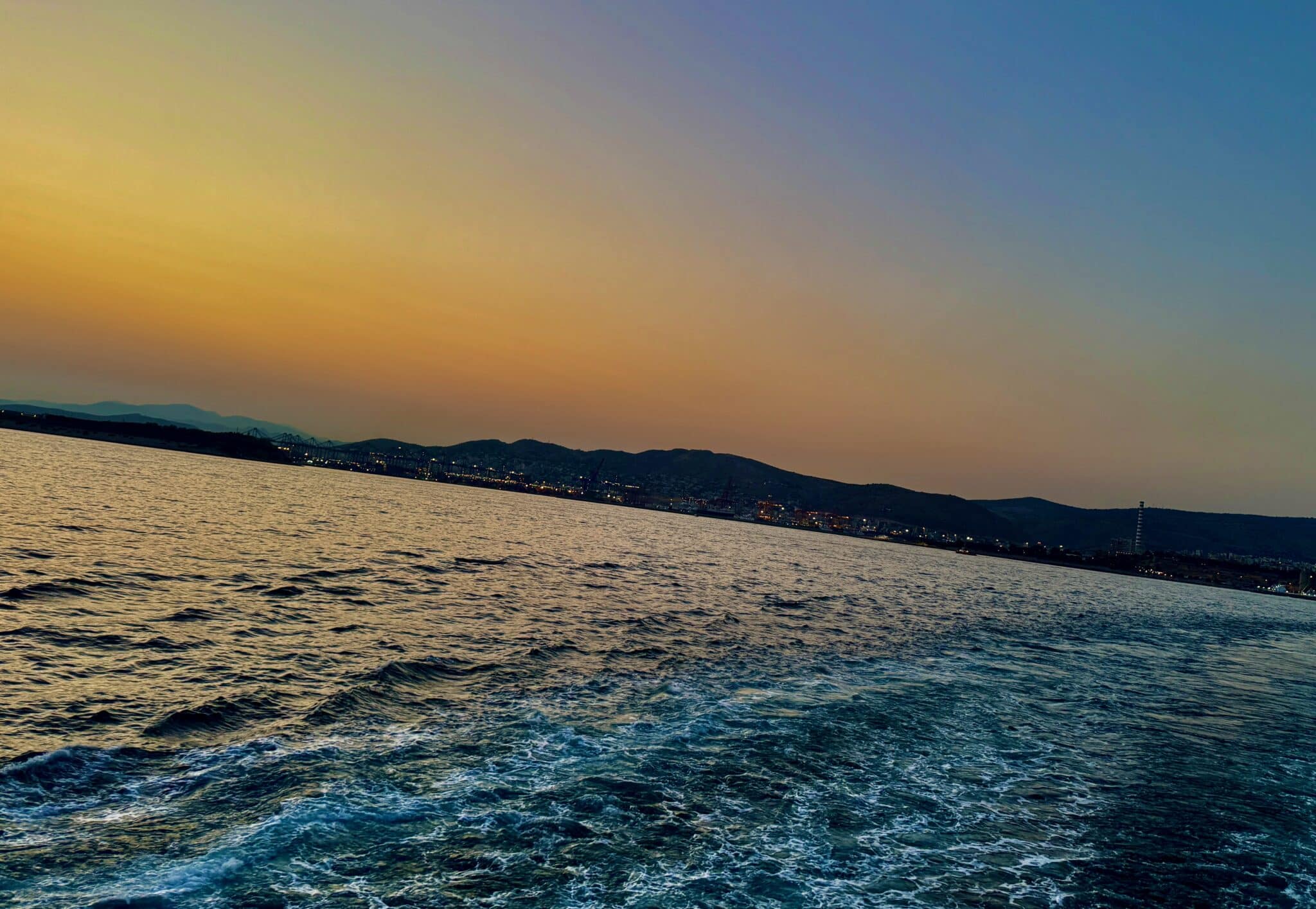 Sunset leaving Piraeus