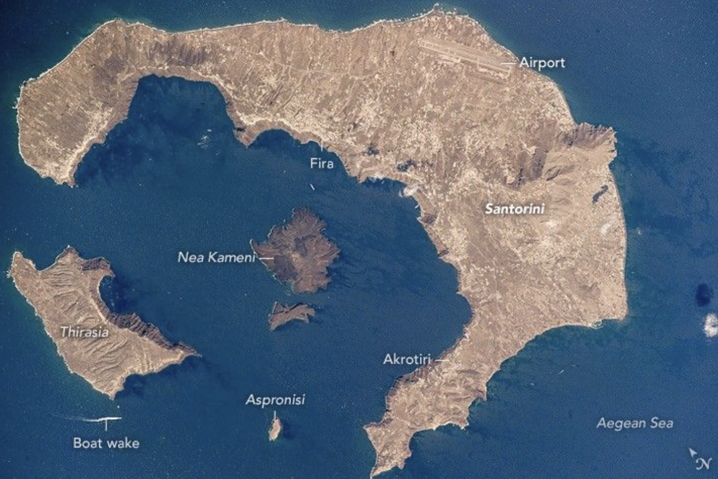 NASA photo of Santorini and other islands.