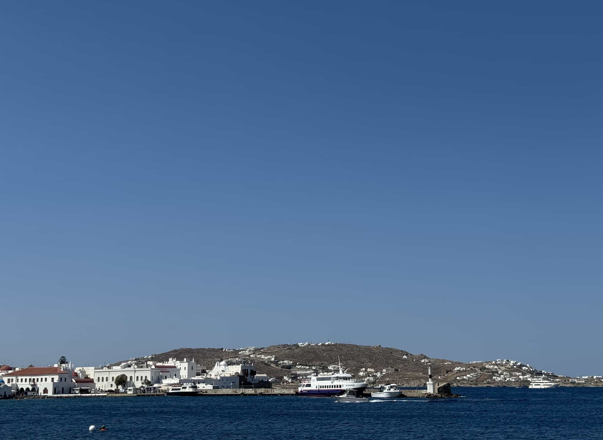 Mykonos view from the Aegean. Photo by ConsumerMojo.com